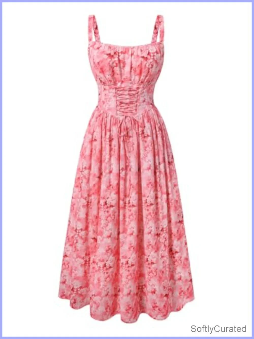 Sleeveless Lace Up Corset Waist Floral Maxi Dress with Pockets